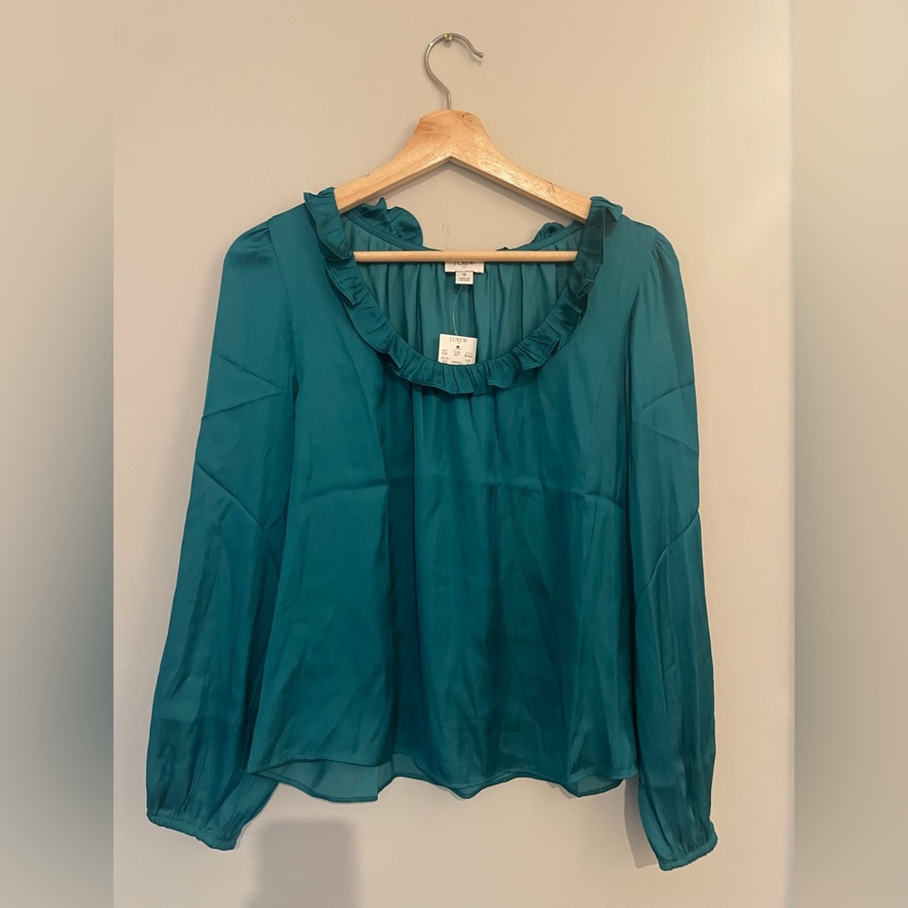 NWT Jcrew satin top long sleeve - emerald
